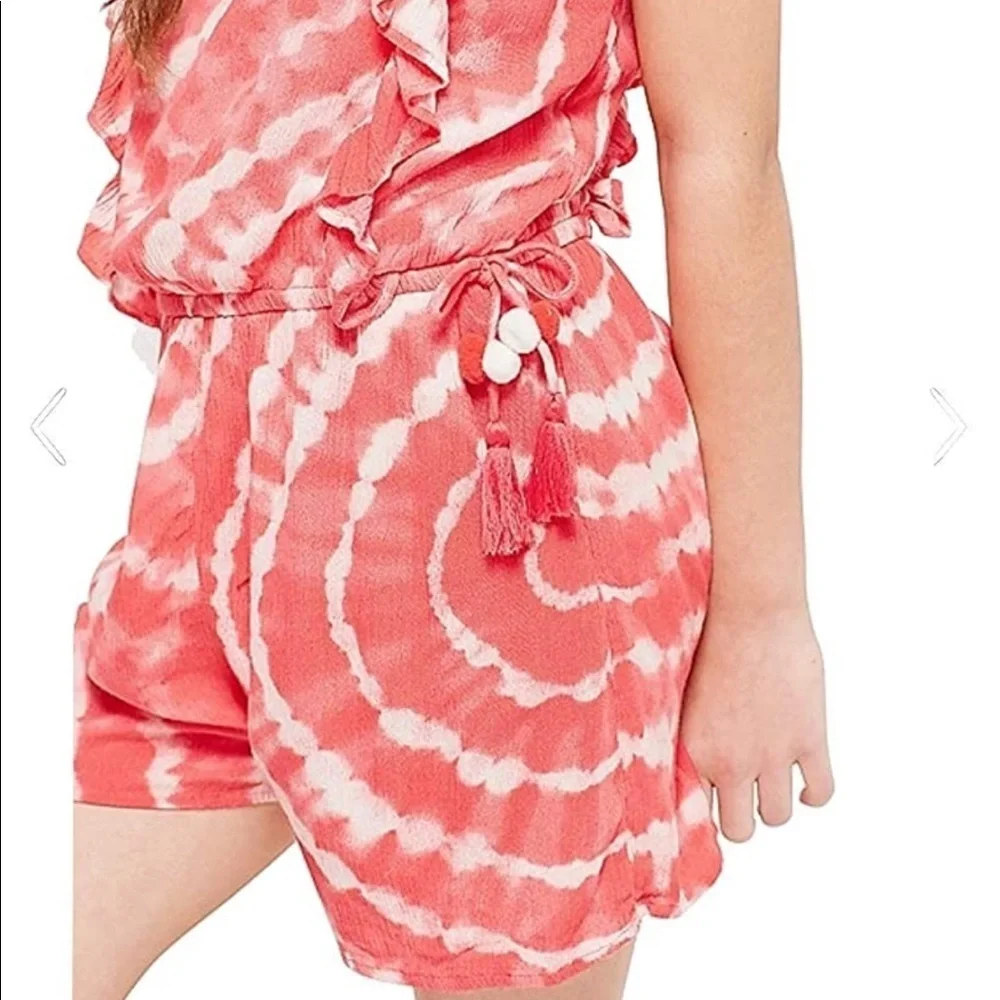 Justice size 8 coral tie dye romper NEW